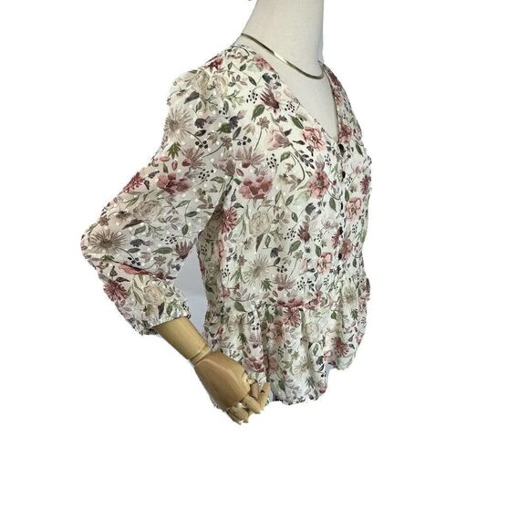 Matilda Jane Good Hart Floral Ruffle Boxy Top Size Medium Zilker Button - Picture 4 of 12